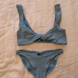 Blue hunza G Juno twist-front seersucker bikini